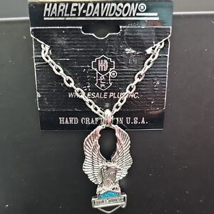 Harley-Davidson Silver and Blue Winged Necklace